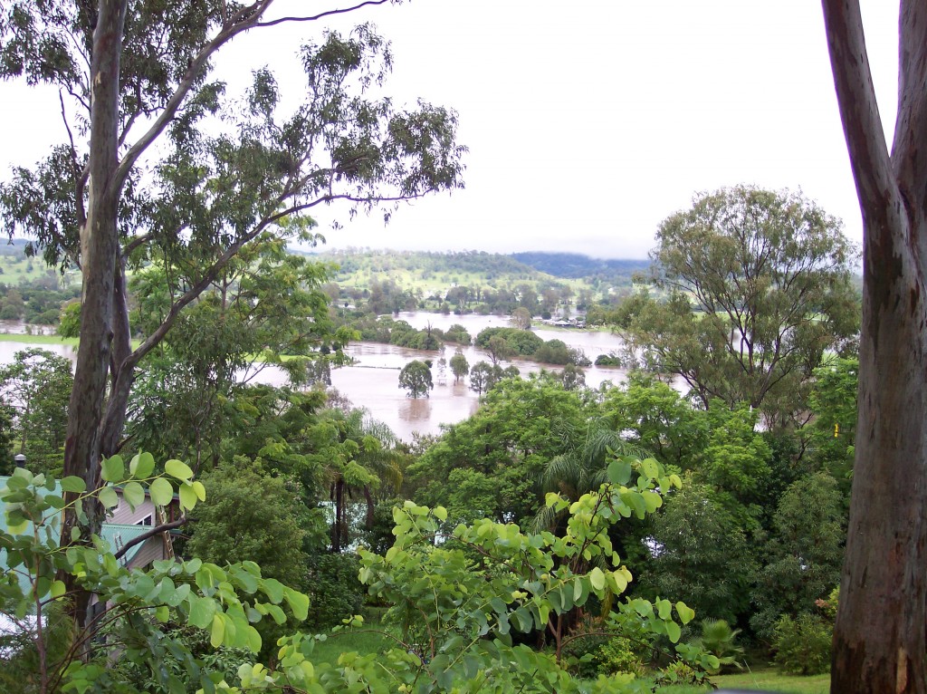 View west over fields behind hospital